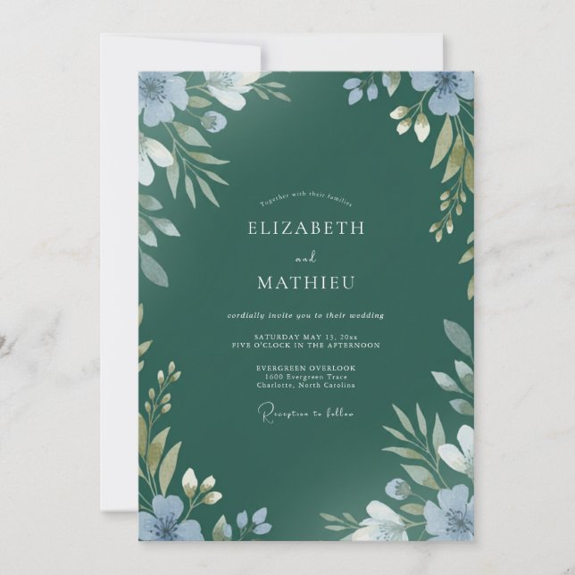Invitación Boda de Hoja Pintada de Esmeralda (Anverso)