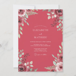 Invitación Boda de hoja pintada de frambuesa