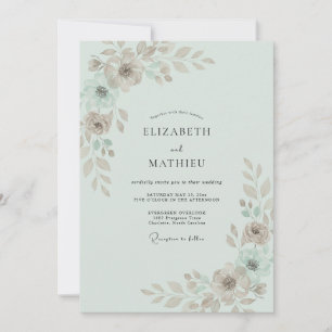Invitación Boda de hoja pintada de menta taupe