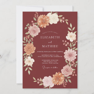 Invitación Boda de Hoja Pintada de Merlot Profundo
