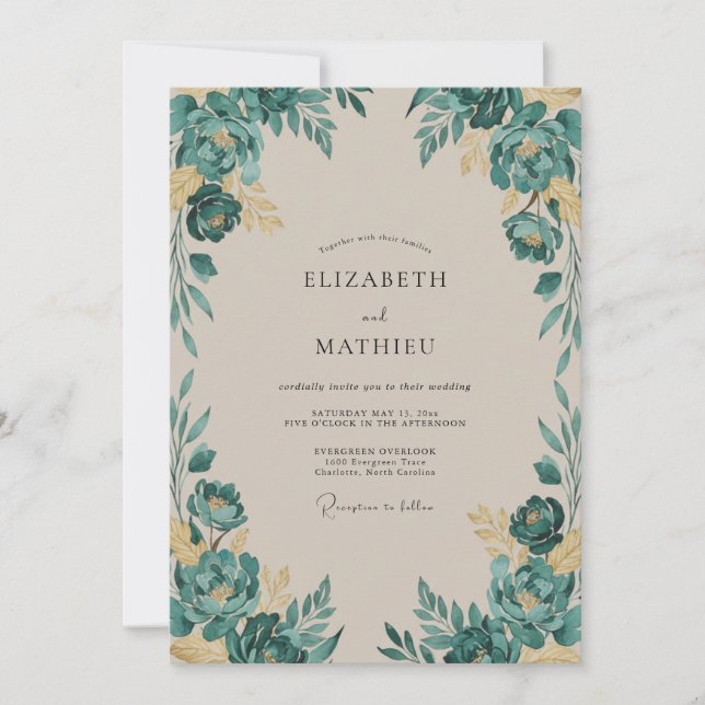 Invitación Boda de Hoja Pintada de Oro (Anverso)