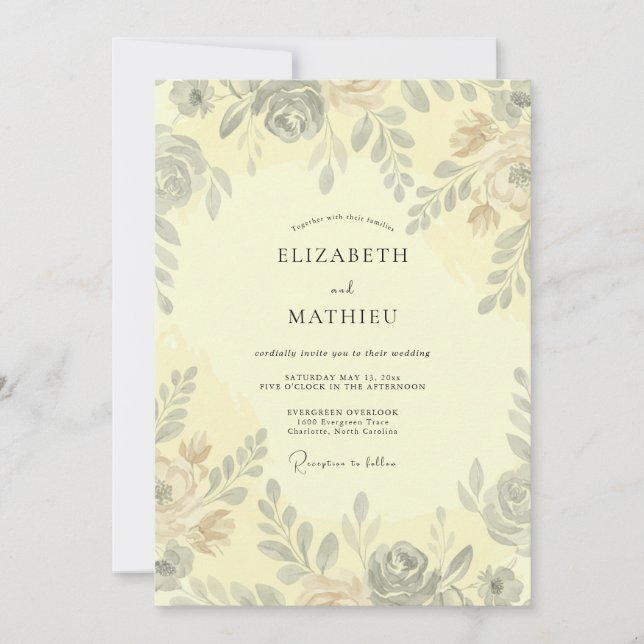 Invitación Boda de hoja pintada de primavera (Anverso)