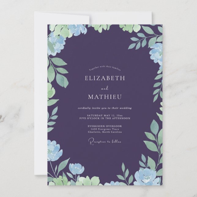 Invitación Boda de hoja pintada de Purple profundo (Anverso)