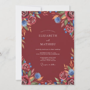 Invitación Boda de Hoja Pintada de Rojo Intenso