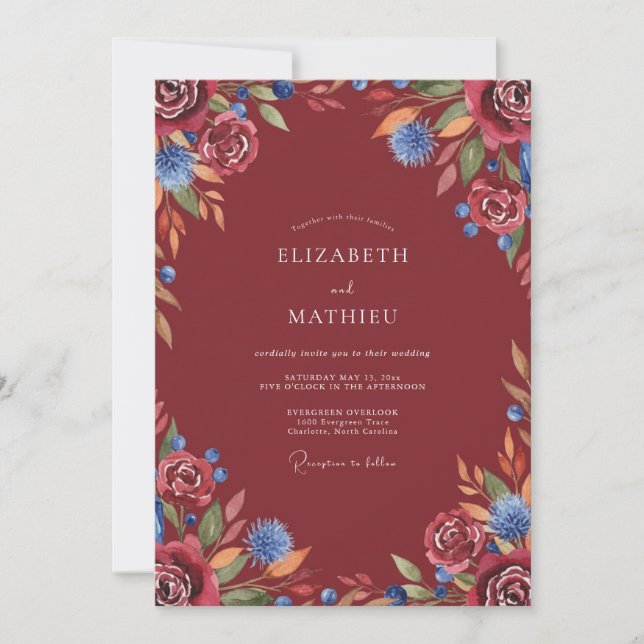 Invitación Boda de Hoja Pintada de Rojo Intenso (Anverso)