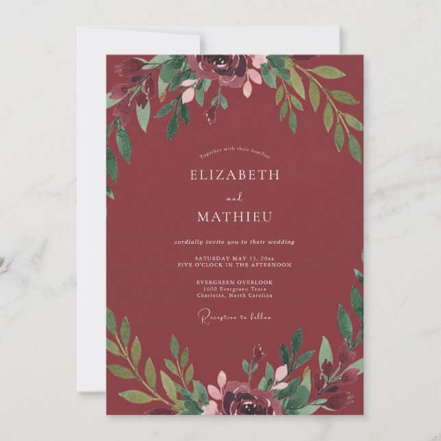 Invitación Boda de hoja pintada de rojo ladrillo (Anverso)