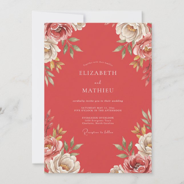 Invitación Boda de Hoja Pintada de Terracota (Anverso)