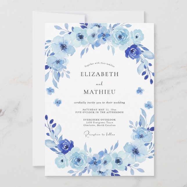 Invitación Boda de hoja pintada de vincapervinca (Anverso)