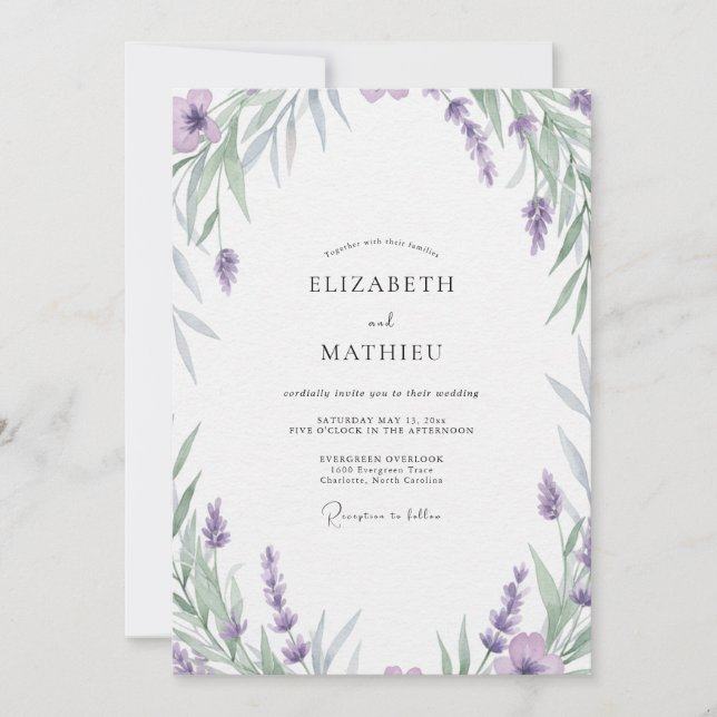 Invitación Boda de hoja plateada perla amatista (Anverso)