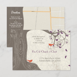 Invitación Boda de hoja púrpura en árbol de deriva Tangerine
