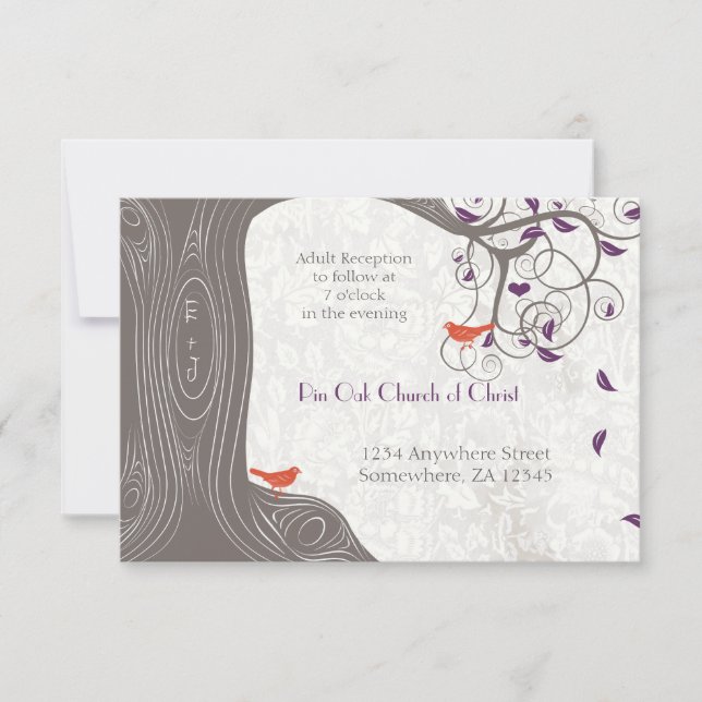 Invitación Boda de hoja púrpura en árbol de deriva Tangerine  (Anverso)