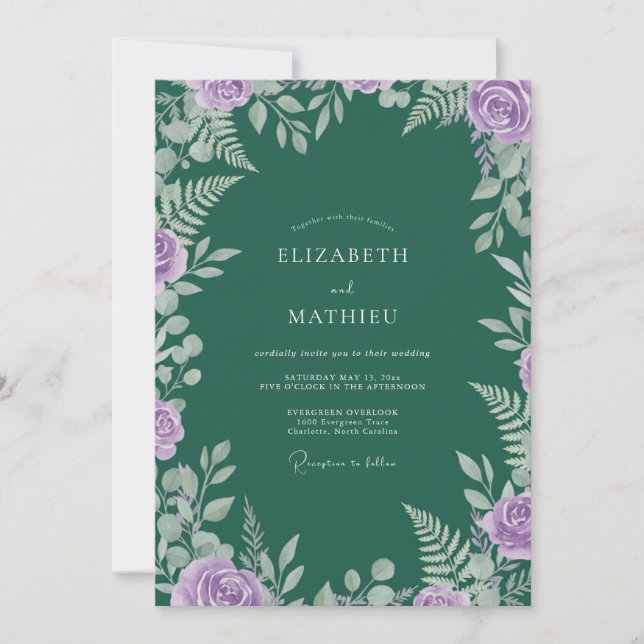 Invitación Boda de hoja púrpura jade (Anverso)