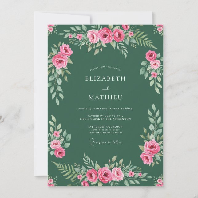 Invitación Boda de hoja rosa cazadora (Anverso)