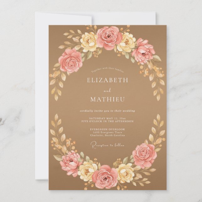 Invitación Boda de hoja rosa terracota (Anverso)