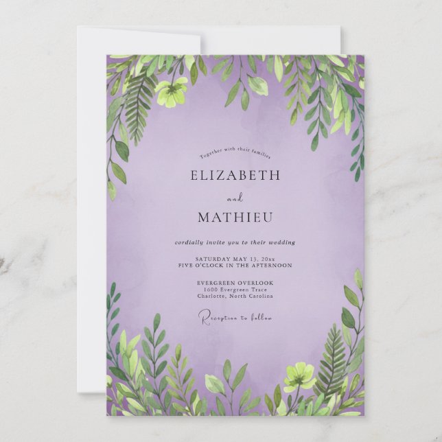 Invitación Boda de hoja suave de amatista (Anverso)