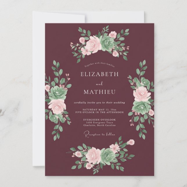 Invitación Boda de hoja suculenta de ciruela (Anverso)