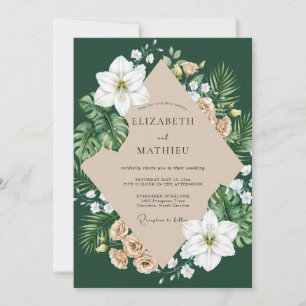 Invitación Boda de hoja tropical esmeralda
