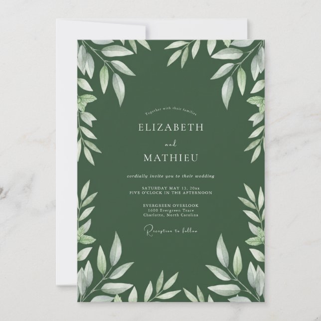 Invitación Boda de Hoja Verde Cazador (Anverso)