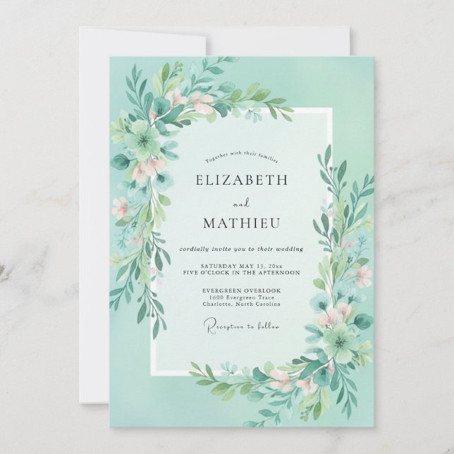 Invitación Boda de hoja verde esmeralda (Anverso)