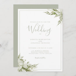 Invitación Boda de hoja verde mínima de vegetación