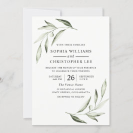 Invitación Boda de hoja verde oliva acuática moderna
