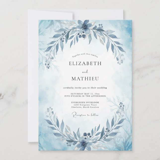 Invitación Boda de hoja verde pizarra de acero (Anverso)