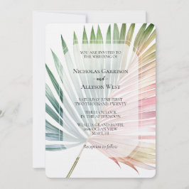 Invitación Boda de hoja verde rosada tropical