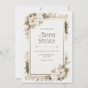 Invitación Boda de Hoja Verde Salvia y Flor de Marfil