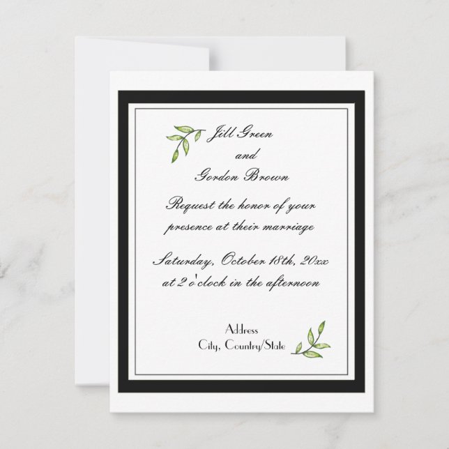 Invitación Boda de hoja verde simple (Anverso)