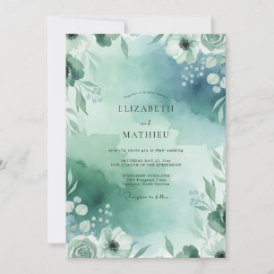 Invitación Boda de hoja verde turquesa espuma de mar silvestr