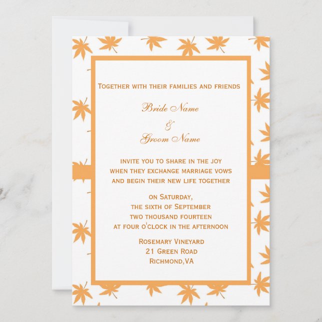 Invitación Boda de hojas amarillas gráficas decorativas de ot (Anverso)