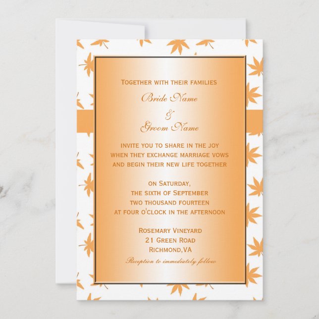 Invitación Boda de hojas amarillas gráficas decorativas de ot (Anverso)