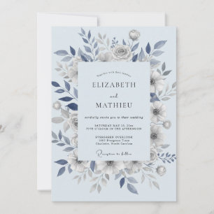 Invitación Boda de hojas azules acero