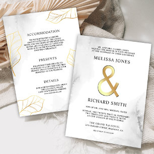 Invitación Boda de hojas blancas y doradas con ampersand todo