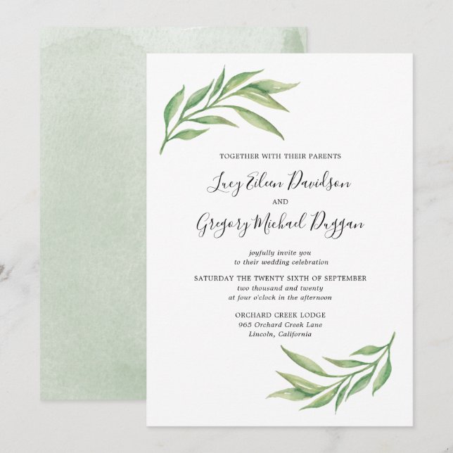 Invitación Boda de hojas botánicas acuáticas (Anverso / Reverso)