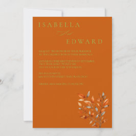 Invitación Boda de Hojas de Acuarela Naranja Quemada