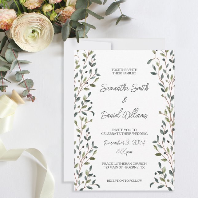 Invitación Boda de Hojas de Acuarela Verdes (A simple but pretty botanical themed wedding invitation.)