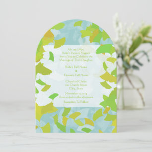 Invitación Boda de hojas de árbol Ginkgo doradas y verdes