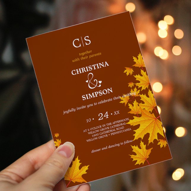 Invitación Boda de hojas de arce de otoño clásicas marrones (Brown Classic autumn maple leaves wedding  )