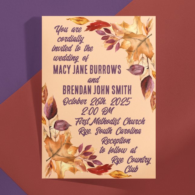 Invitación Boda de hojas de color morado otoñal (Subido por el creador)