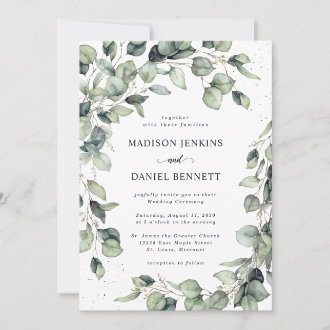 Invitación Boda de hojas de eucalipto (Anverso)