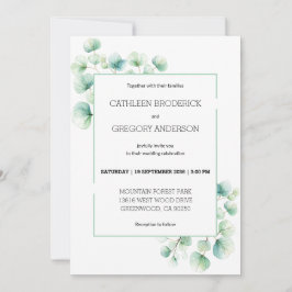 Invitación Boda de hojas de eucalipto acuarela verde suave