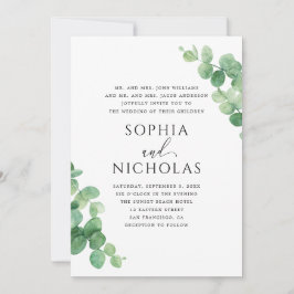 Invitación Boda de Hojas de Eucalipto. Jardín de Verdes al Ai