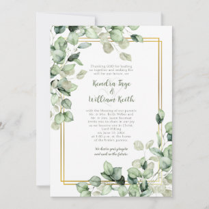 Invitación Boda de hojas de eucalipto verde salvia con marco 