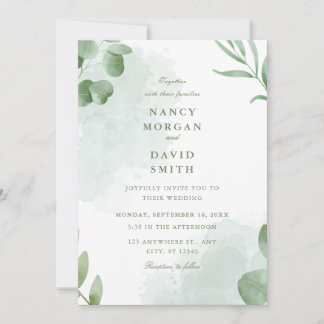 Invitación Boda de Hojas de Eucalipto Verdeacuarela 