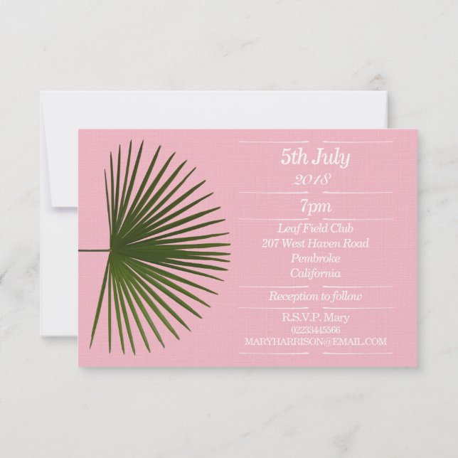 Invitación Boda de hojas de forro de palmas tropicales (Reverso)