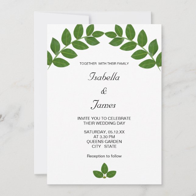 Invitación Boda de Hojas de Laurel Verdes (Anverso)