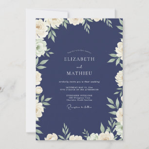 Invitación Boda de hojas de marfil naval