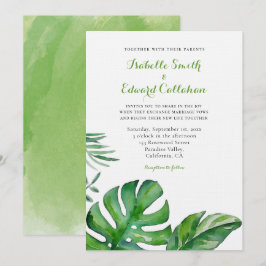Invitación Boda de Hojas de Monstera Verde Acuarela Tropical 