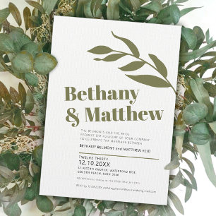 Invitación boda de hojas de oliva blancas verdes minimalistas